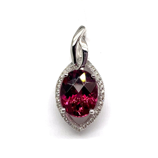 LIVINGSTONE JEWELRY 14K WHITE GOLD 3.25 CT RHODOLITE CENTER 0.186 CT TW NATURAL DIAMOND ACCENT PENDANT