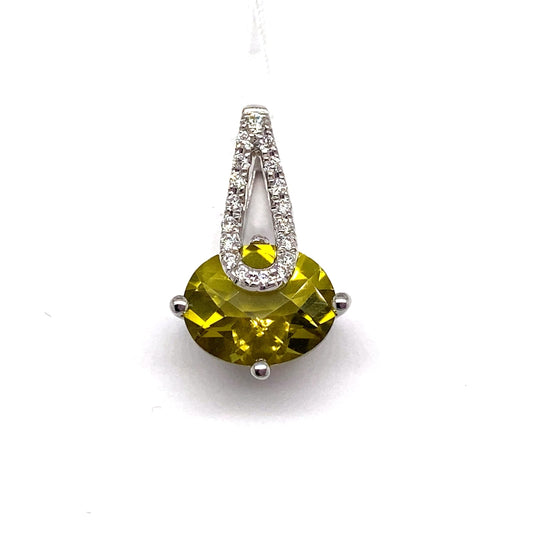 LIVINGSTONE JEWELRY 14K WHITE GOLD 2.90 CT LIME CITRINE CENTER 0.113 CT TW NATURAL DIAMOND ACCENT PENDANT