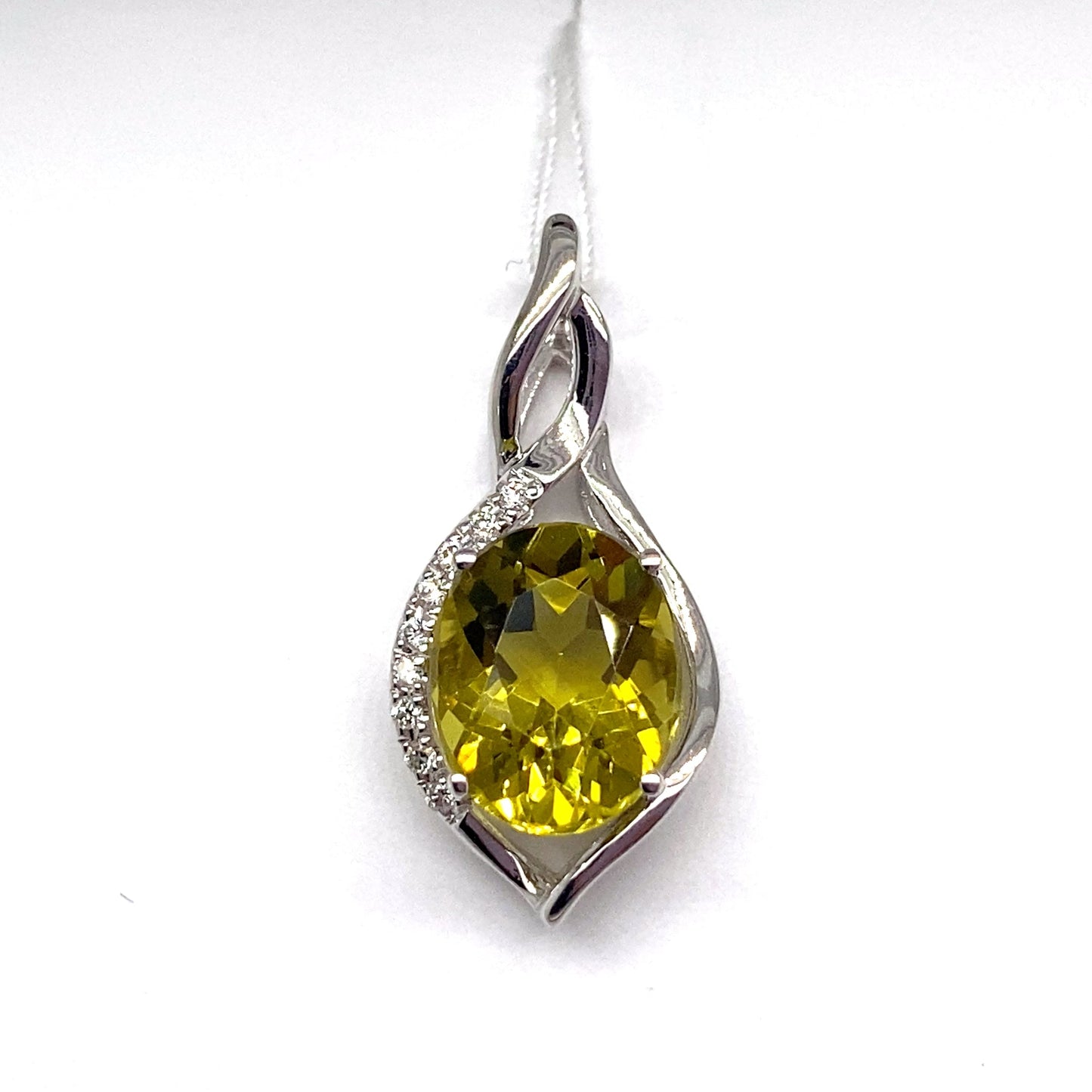 livingstone jewelry 14k white gold 2.85 ct lime citrine center 0.054 ct tw natural diamond accent pendant