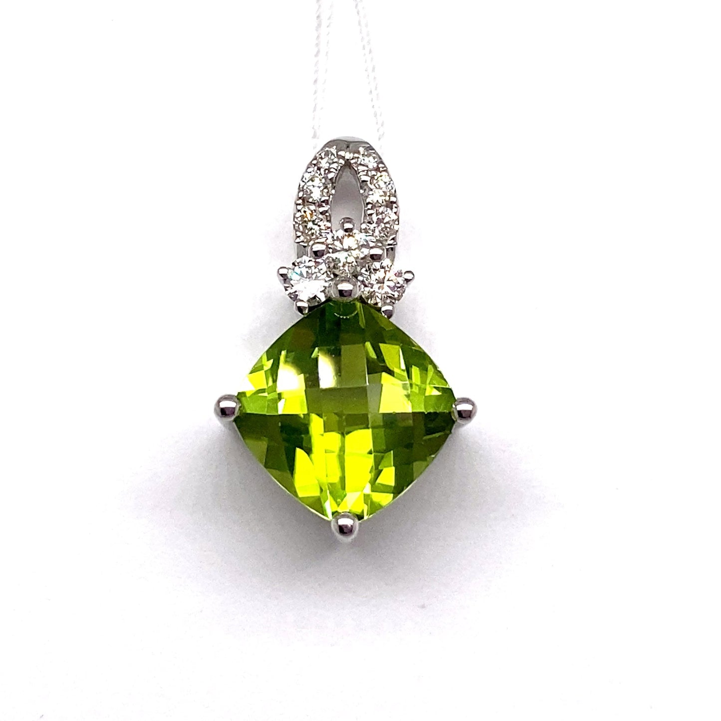 livingstone jewelry 14k white gold 2.73 ct peridot center 0.164 ct tw natural diamond accent pendant