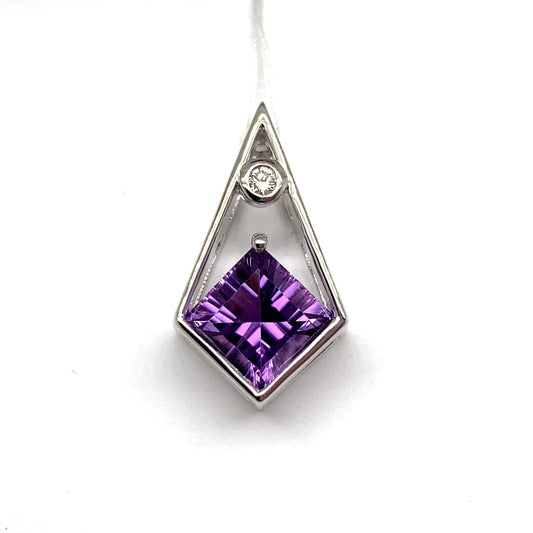 LIVINGSTONE JEWELRY 14K WHITE GOLD 2.57 CT AMETHYST CENTER 0.06 CT TW NATURAL DIAMOND ACCENT PENDANT