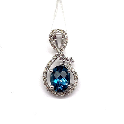 LIVINGSTONE JEWELRY 14K WHITE GOLD 1.55 CT LONDON BLUE TOPAZ CENTER 0.28 CT TW NATURAL DIAMOND ACCENT PENDANT