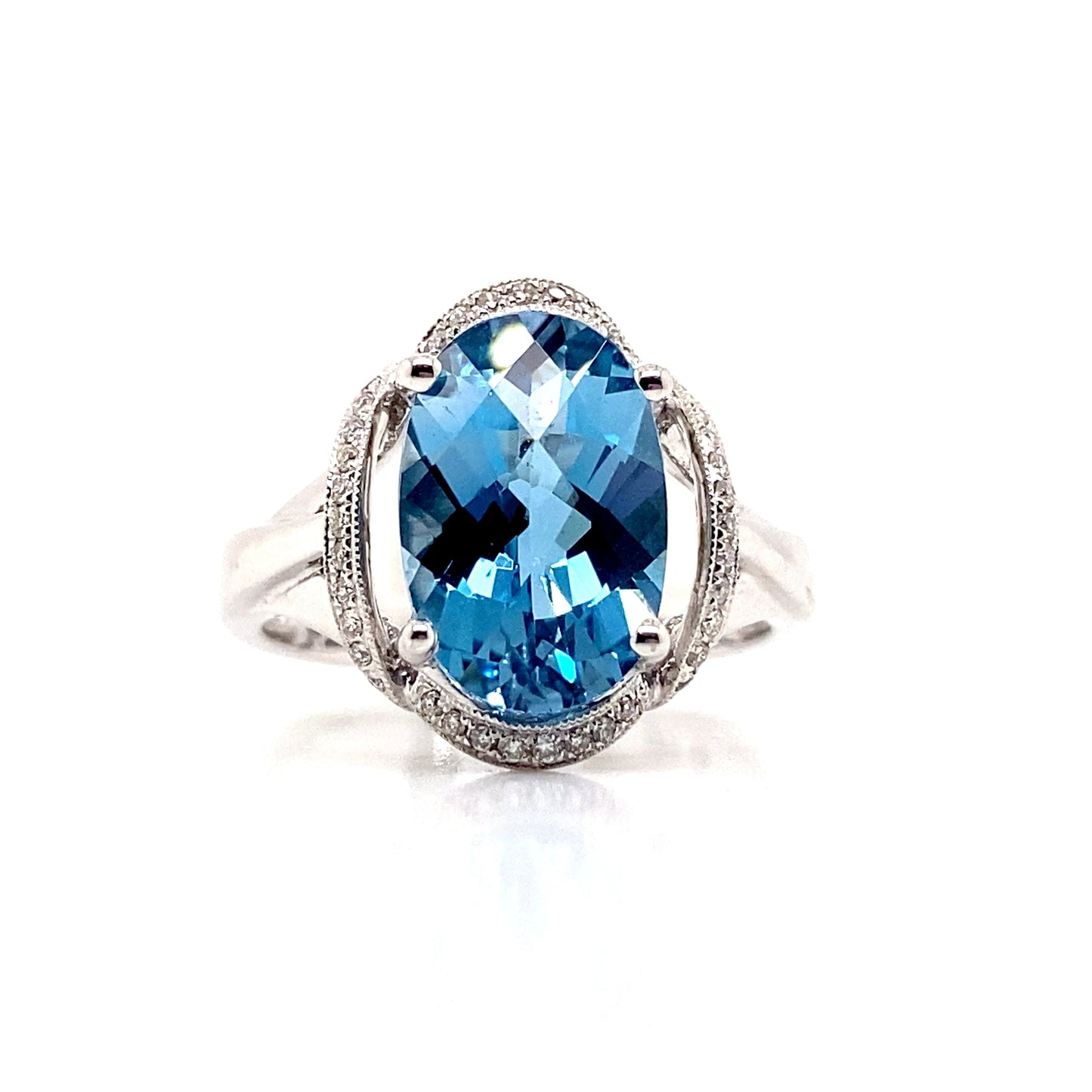 livingstone jewelry 14k white gold 3.85 ct london blue topaz center 0.228 tw natural diamond accent ring