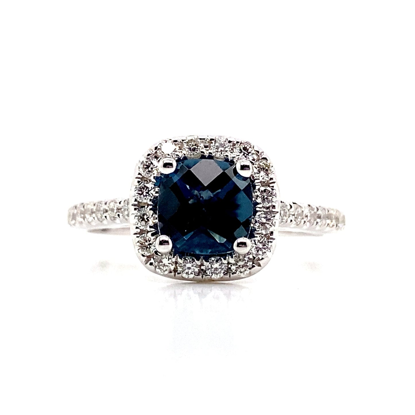 livingstone jewelry 14k white gold 1.30 ct london blue topaz center 0.396 tw natural diamond accent ring