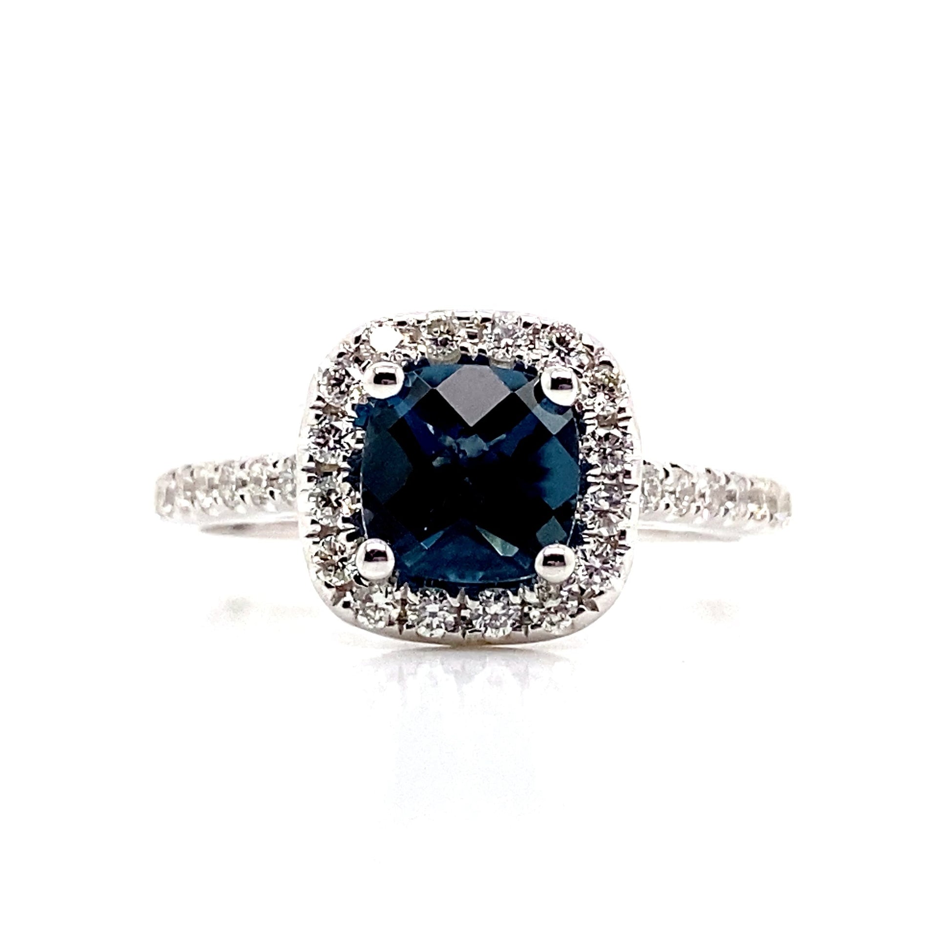 LIVINGSTONE JEWELRY 14K WHITE GOLD 1.30 CT LONDON BLUE TOPAZ CENTER 0.396 TW NATURAL DIAMOND ACCENT RING