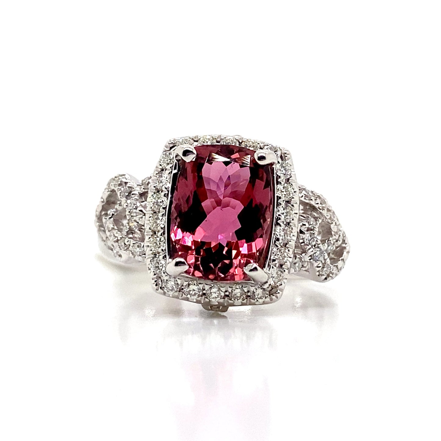 livingstone jewelry 14k white gold 2.84 ct pink tourmaline center 0.462 tw natural diamond accent ring