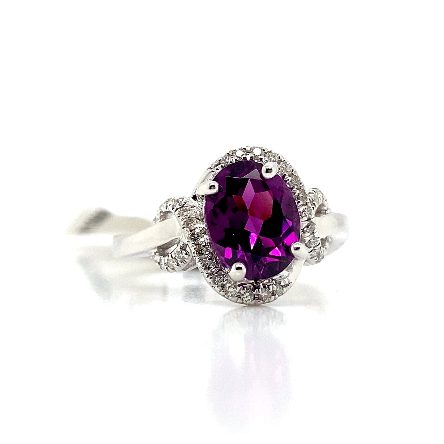 livingstone jewelry 14k white gold 2.43 ct purple garnet center 0.216 tw natural diamond accent ring