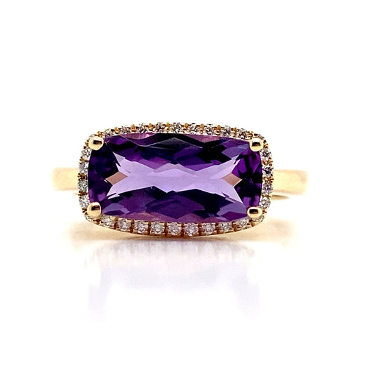 LIVINGSTONE JEWELRY 14K WHITE GOLD 2.20 CT AMETHYST CENTER 0.18 TW NATURAL DIAMOND ACCENT RING