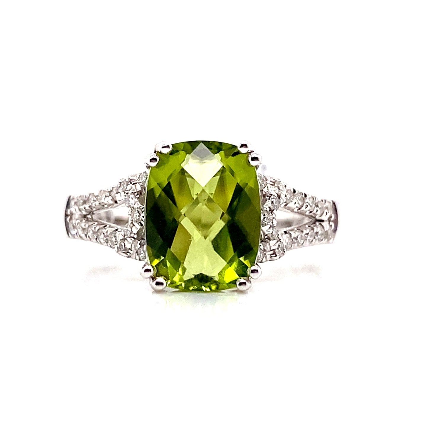 livingstone jewelry 14k white gold 2.65 ct peridot center 0.204 tw natural diamond accent ring