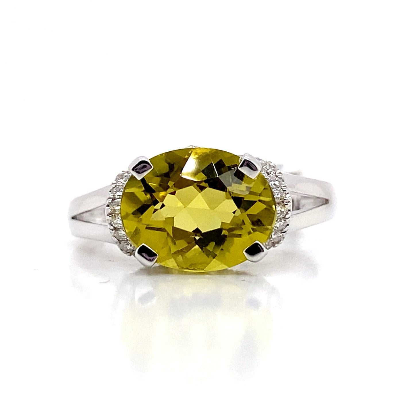 livingstone jewelry 14k white gold 2.85 ct lime citrine center 0.168 tw natural diamond accent ring