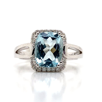 LIVINGSTONE JEWELRY 14K WHITE GOLD 2.15 CT AQUAMARINE CENTER 0.132 TW NATURAL DIAMOND ACCENT RING