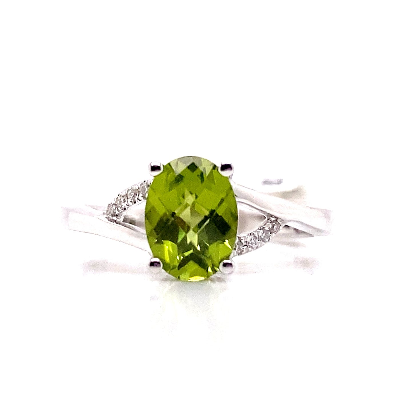 livingstone jewelry 14k white gold 1.50 ct peridot center 0.048 tw natural diamond accent ring