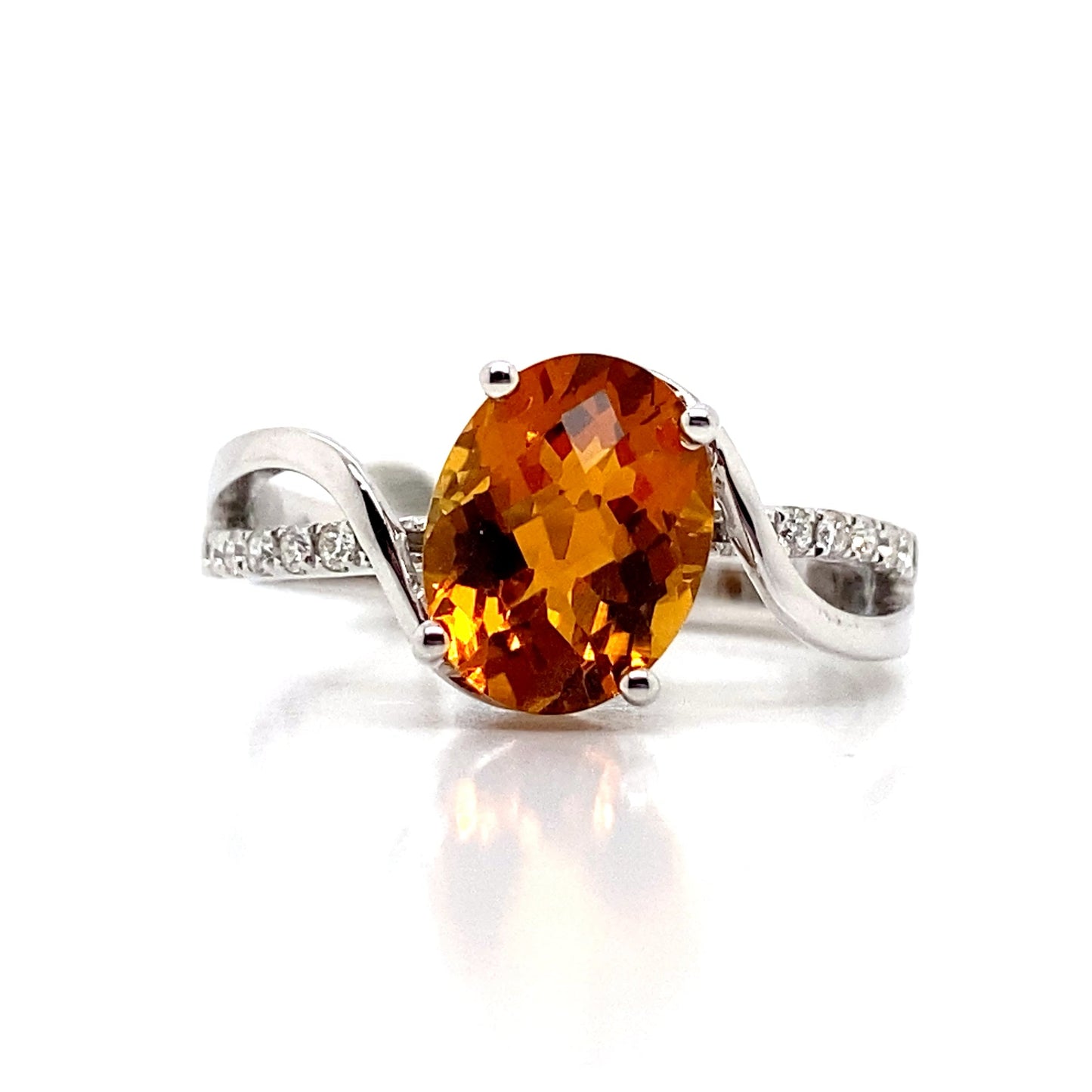 livingstone jewelry 14k white gold 1.95 ct citrine center 0.108 tw natural diamond accent ring