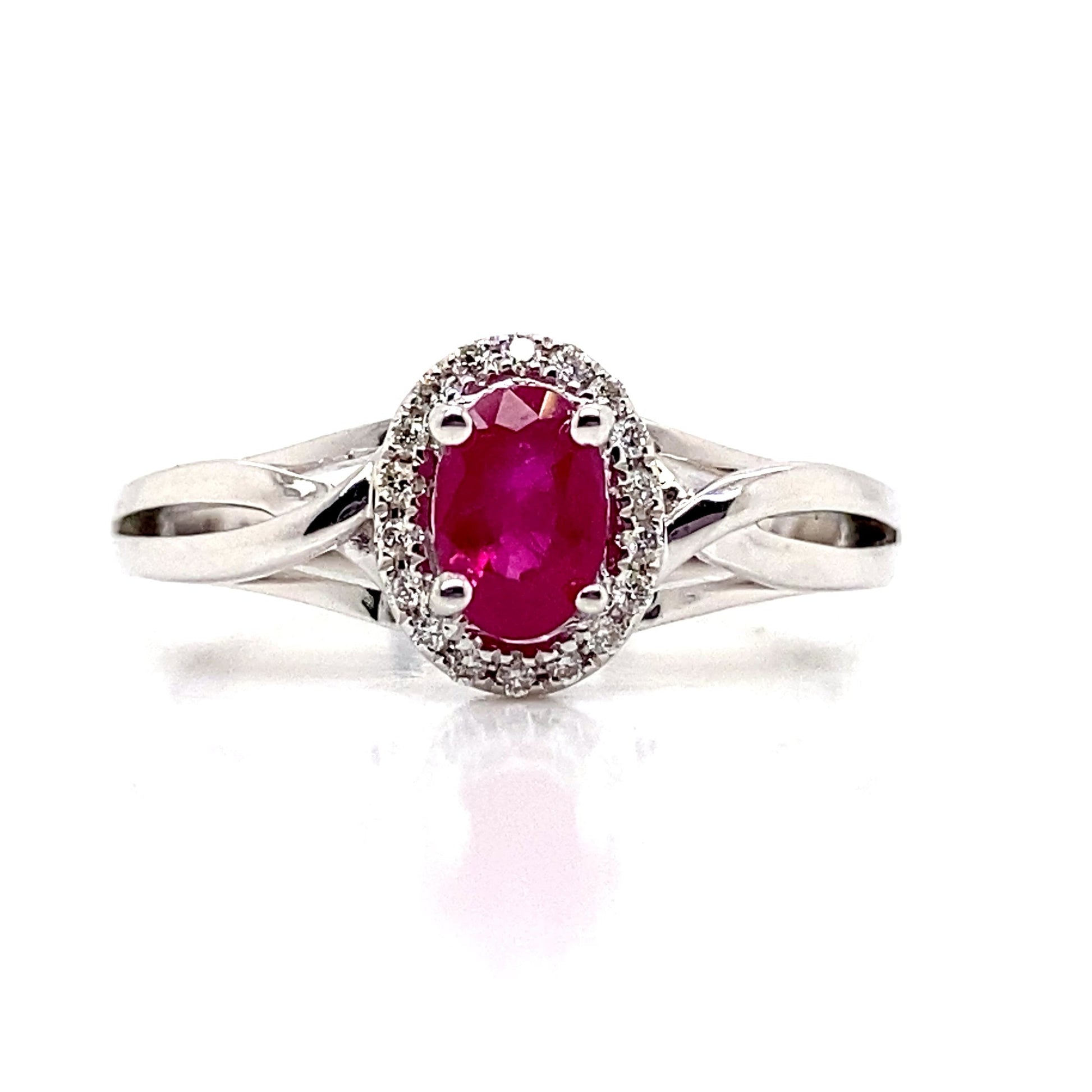 LIVINGSTONE JEWELRY 14K WHITE GOLD 0.55 CT RUBY CENTER 0.108 TW NATURAL DIAMOND ACCENT RING