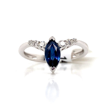 LIVINGSTONE JEWELRY 14K WHITE GOLD 0.60 CT SAPPHIRE CENTER 0.172 TW NATURAL DIAMOND ACCENT RING