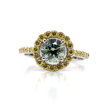 ASTER JEWELS 14K WHITE GOLD 1.53 CT TW GREEN CENTER LAB GROWN DIAMOND RING W/YELLOW LAB GROWN DIAMONDS