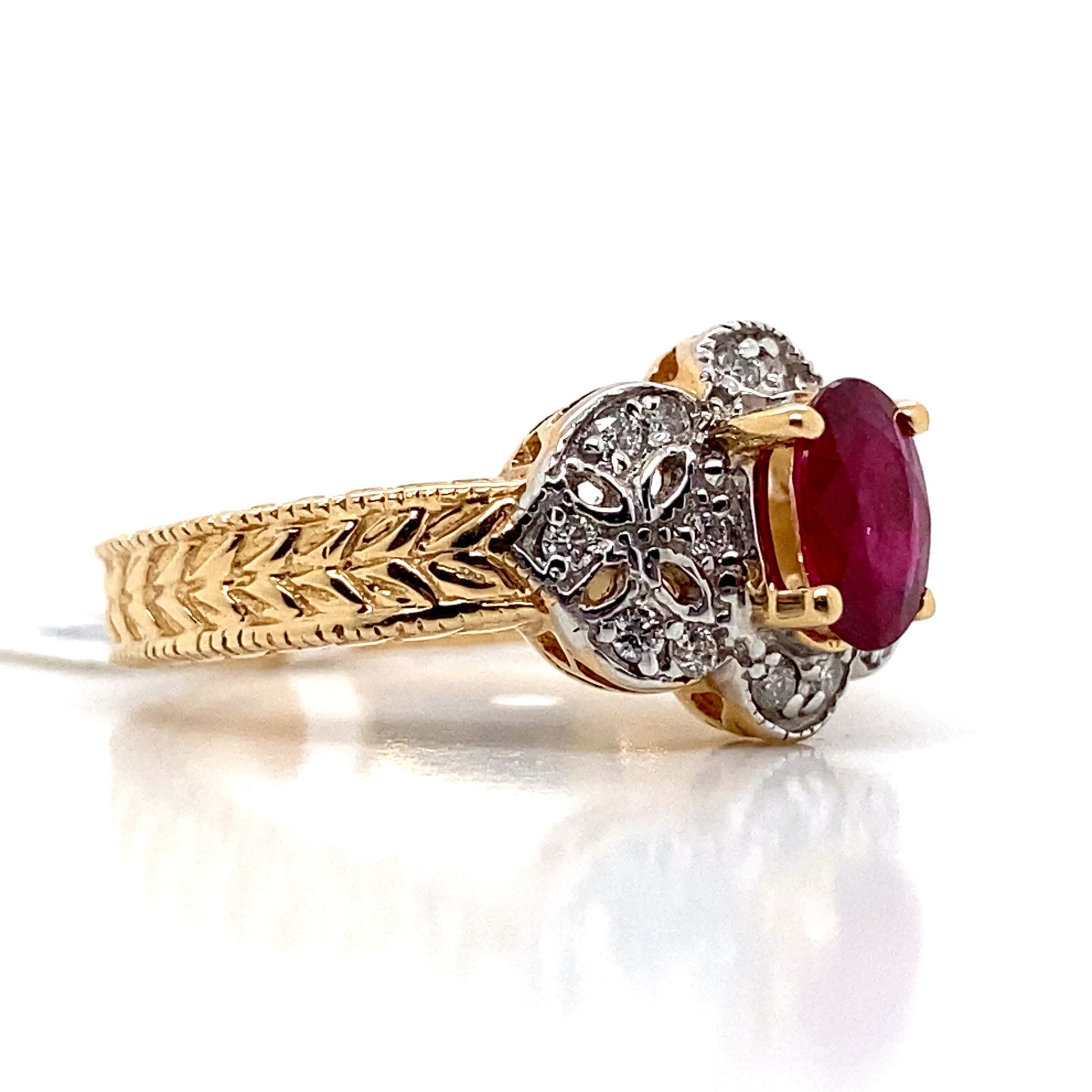 ASTER JEWELS 14K WHITE AND YELLOW GOLD   .65 CT NATURAL RUBY CENTER RING    .12 CT TW NATURAL DIAMOND ACCENT  FASHION RING