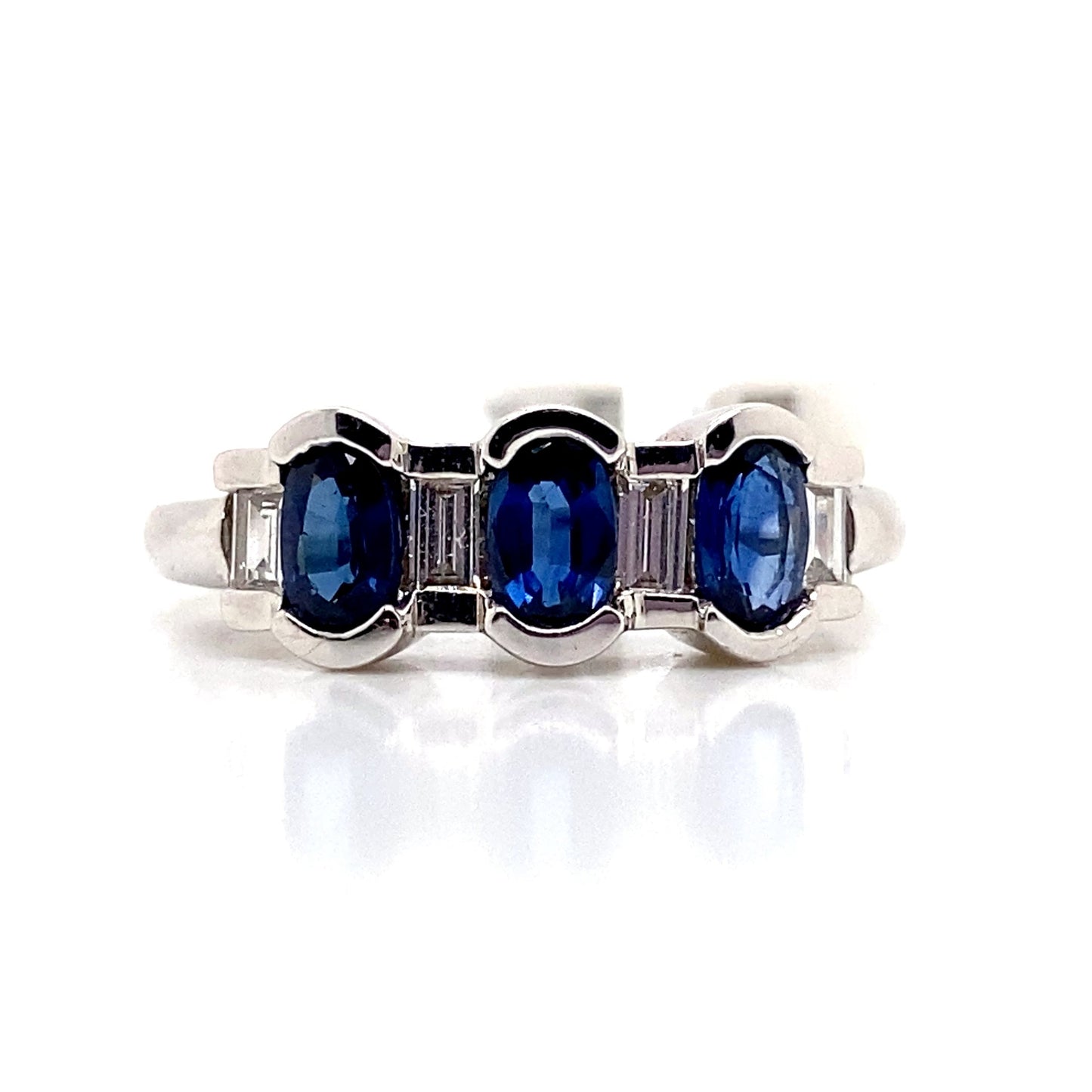 aster jewels 14k white gold   1.04 ct tw natural blue sapphire   .23 ct tw natural baguette diamond accent  fashion ring