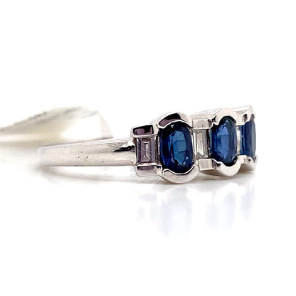 ASTER JEWELS 14K WHITE GOLD   1.04 CT TW NATURAL BLUE SAPPHIRE   .23 CT TW NATURAL BAGUETTE DIAMOND ACCENT  FASHION RING