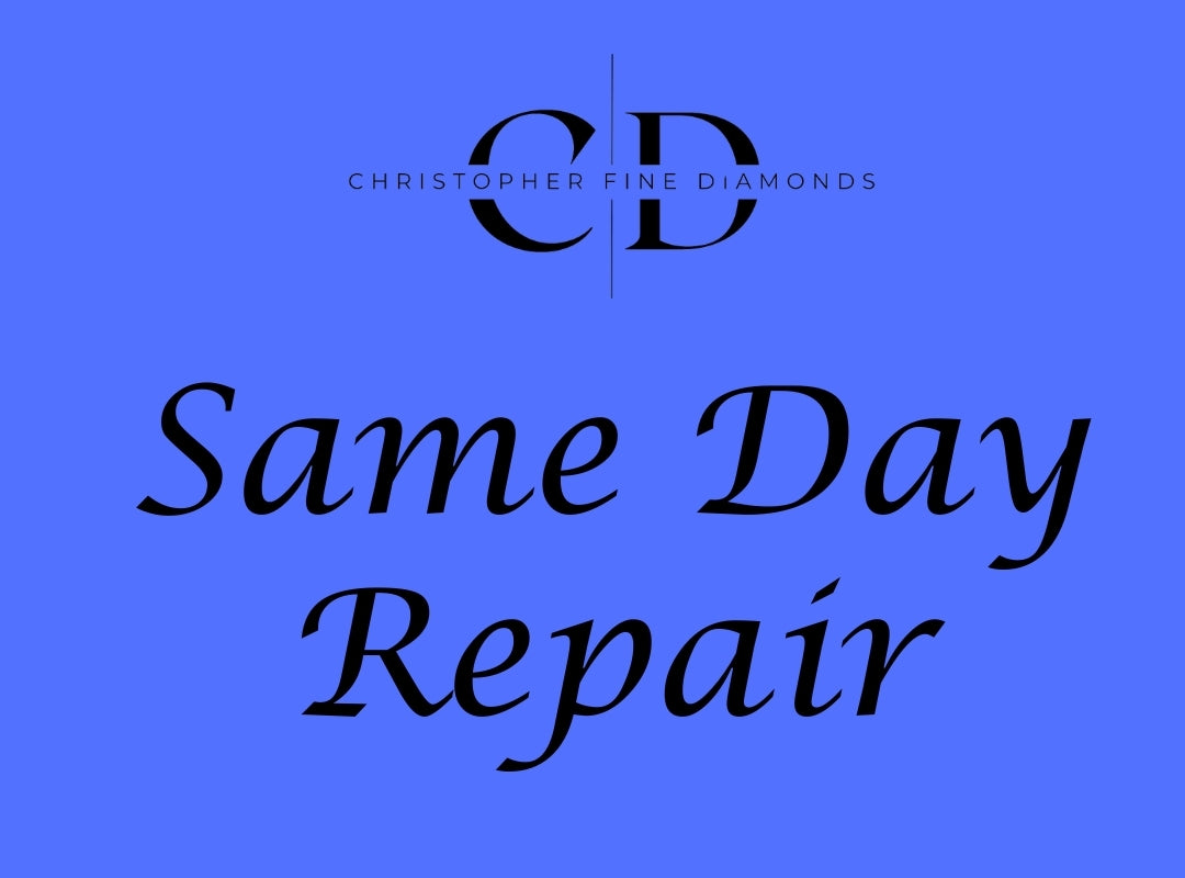 Image with text: Christopher Fine Diamonds. SAME DAY REPAIR, Quick Fix.