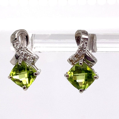 LIVINGSTONE JEWELRY 14K WHITE GOLD 2.36 CT TW PERIDOT CENTER 0.036 CT NATURAL DIAMOND ACCENT EARRINGS