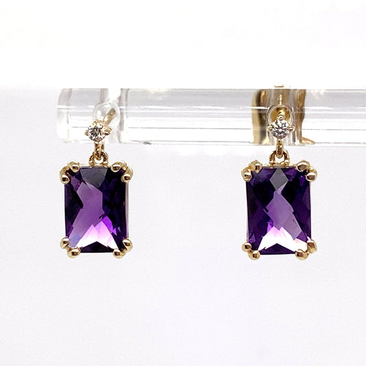 LIVINGSTONE JEWELRY 14K WHITE GOLD 1.90 CT TW AMETHYST CENTER 0.036 CT TW NATURAL DIAMOND ACCENT EARRINGS