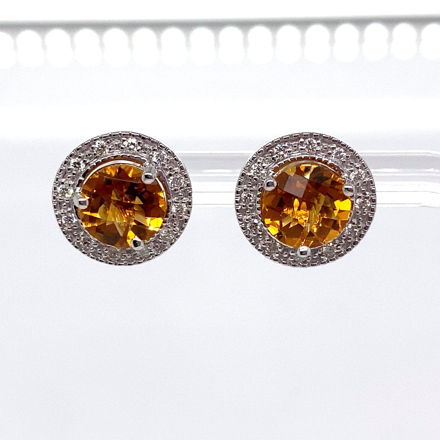 livingstone jewelry 14k white gold 2.40 ct tw citrine center 0.192 ct tw natural diamond accent earrings