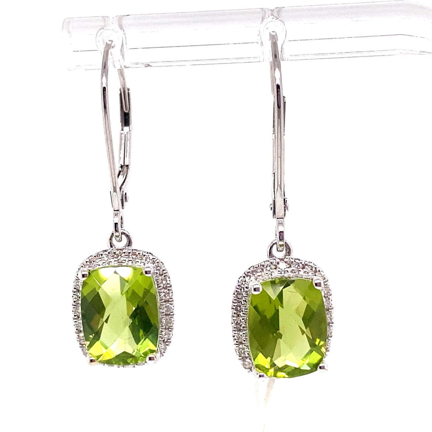 livingstone jewelry 14k white gold 4.60 ct tw peridot center 0.288 ct tw natural diamond accent earrings