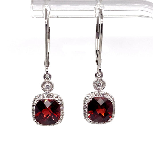 LIVINGSTONE JEWELRY 14K WHITE GOLD 4.20 CT TW GARNET CENTER 0.276 CT TW NATURAL DIAMOND ACCENT EARRINGS