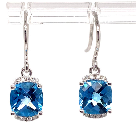 LIVINGSTONE JEWELRY 14K WHITE GOLD 3.80 CT TW SWISS BLUE TOPAZ CENTER 0.096 CT TW NATURAL DIAMOND ACCENT EARRINGS