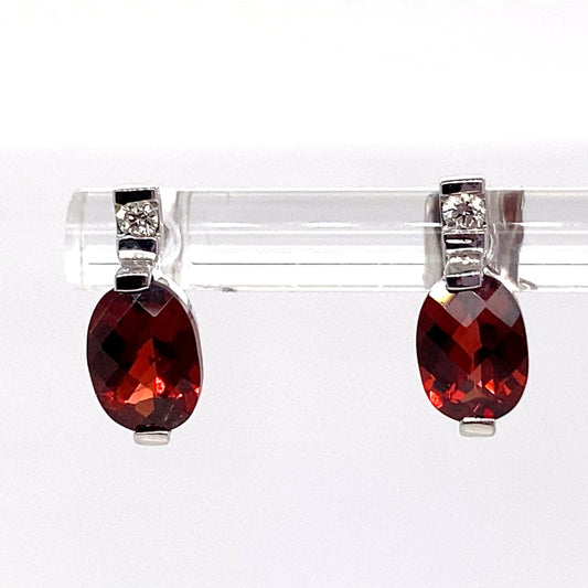 LIVINGSTONE JEWELRY 14K WHITE GOLD 2.00 CT TW GARNET CENTER 0.052 CT TW NATURAL DIAMOND ACCENT EARRINGS