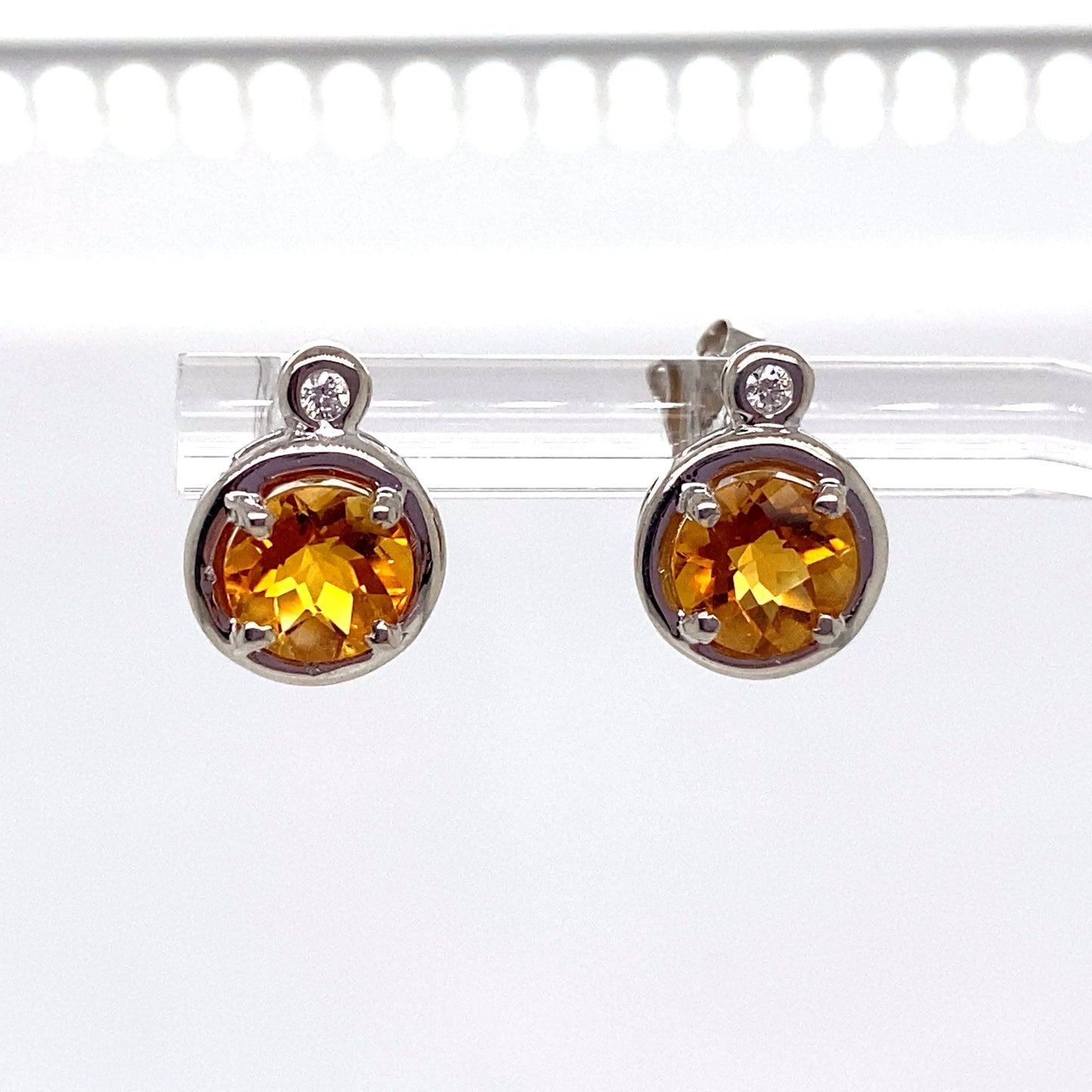 livingstone jewelry 14k white gold 1.76 ct tw citrine center 0.036 ct tw natural diamond accent earrings