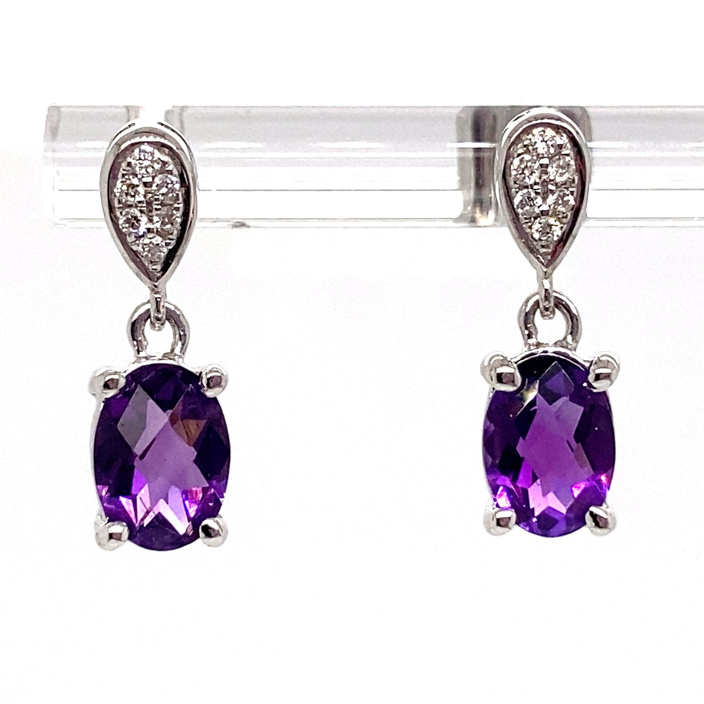 livingstone jewelry 14k rose gold 1.70 ct tw amethyst center 0.072 ct tw natural diamond accent earrings