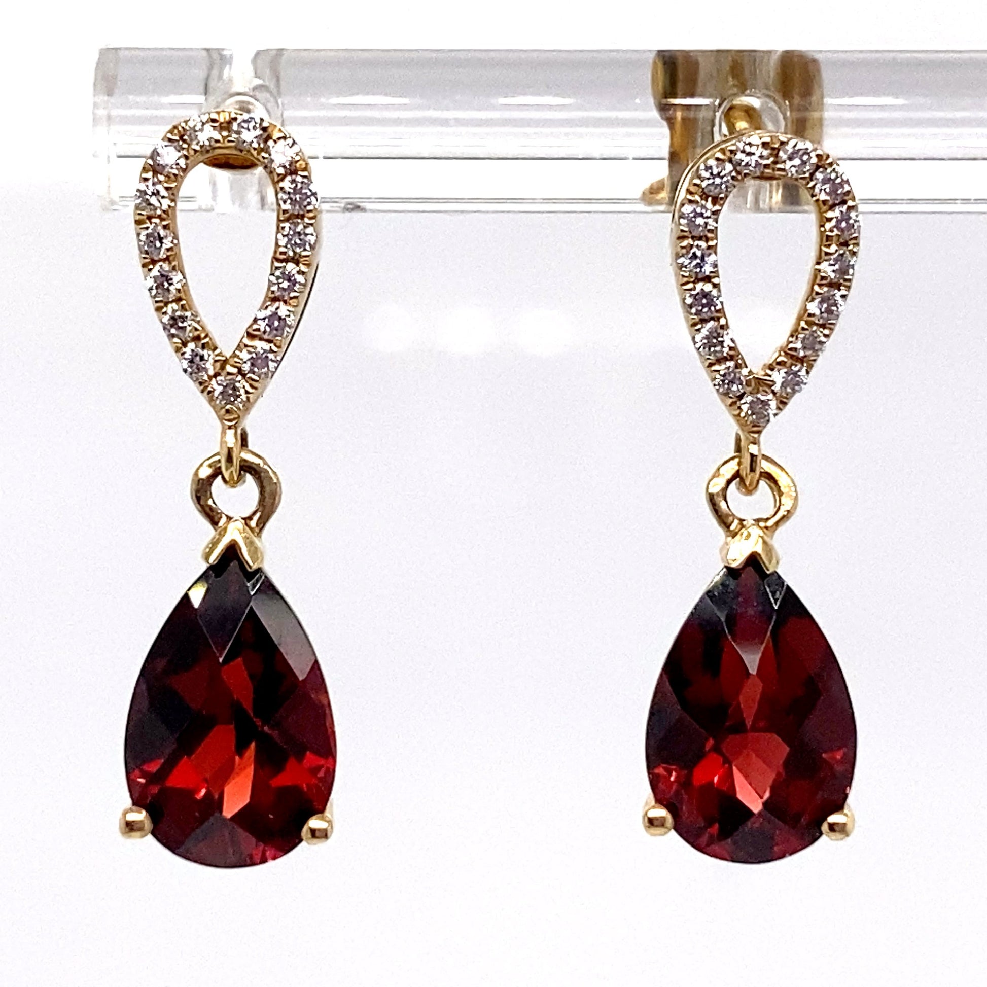 LIVINGSTONE JEWELRY 14K WHITE GOLD 3.70 CT TW GARNET CENTER 0.18 CT TW NATURAL DIAMOND ACCENT EARRINGS