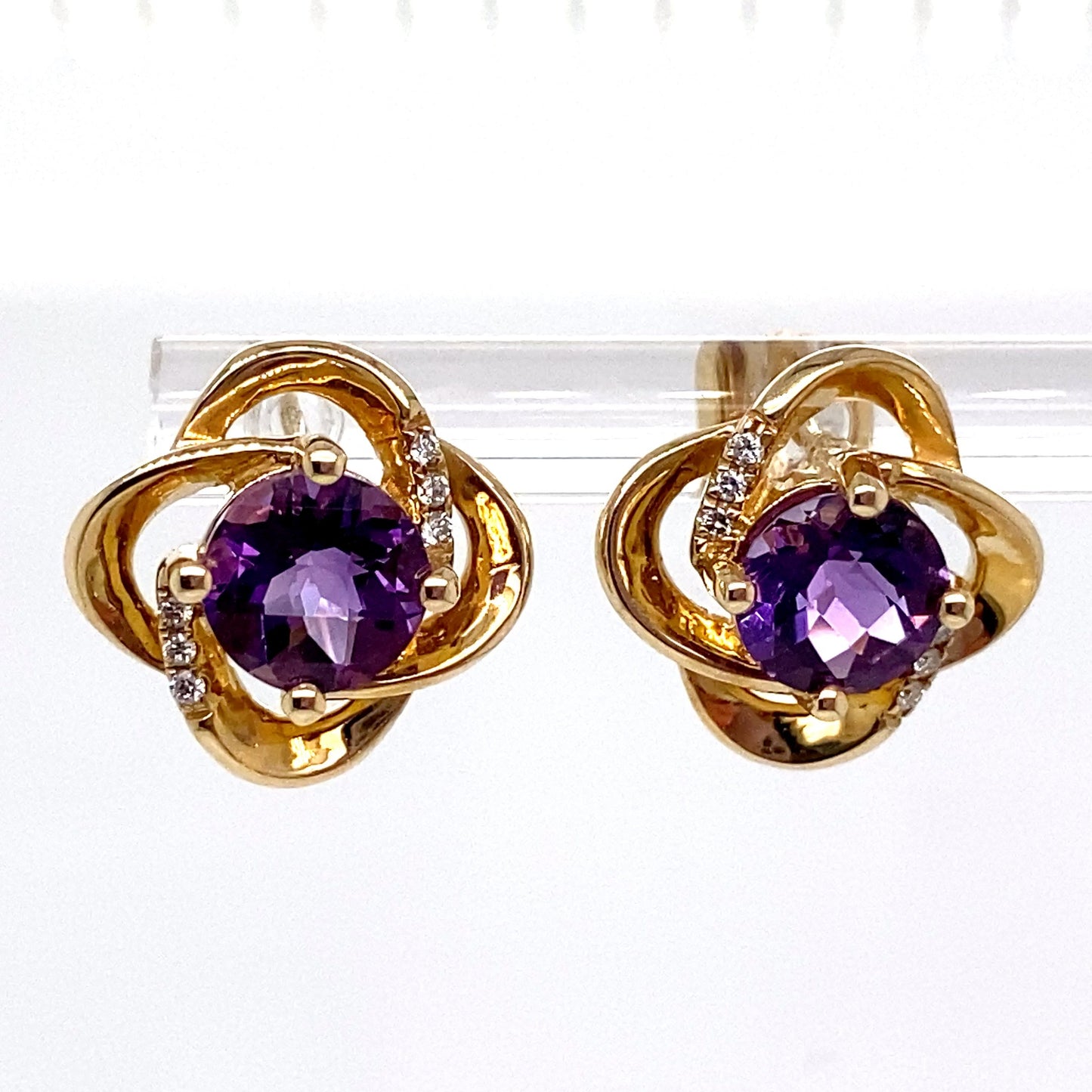 livingstone jewelry 14k rose gold 2.60 ct tw amethyst center 0.072 ct tw natural diamond accent earrings