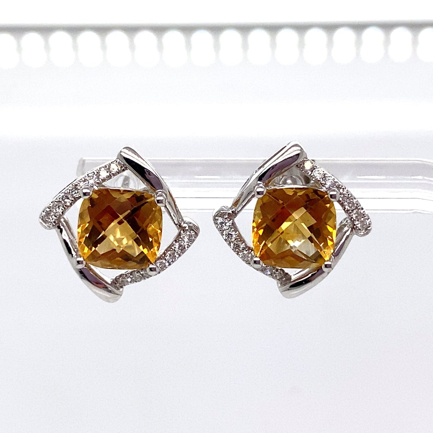 livingstone jewelry 14k white gold 2.80 ct tw citrine center 0.168 ct tw natural diamond accent earrings