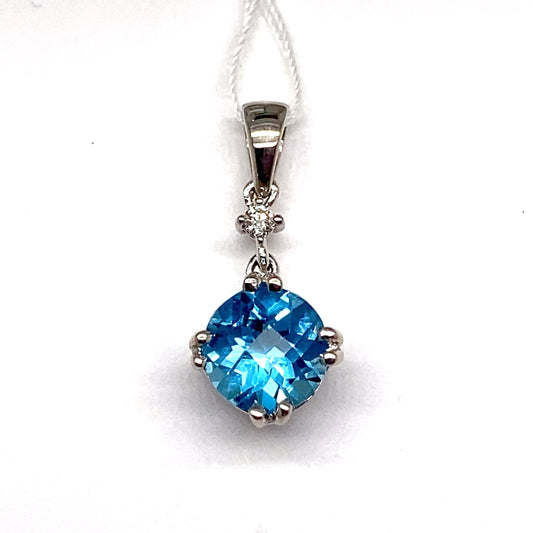 LIVINGSTONE JEWELRY 14K WHITE GOLD 1.00 CT SWISS BLUE TOPAZ CENTER 0.018 CT NATURAL DIAMOND ACCENT PENDANT