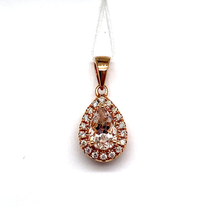 LIVINGSTONE JEWELRY 14K ROSE GOLD 0.79 CT MORGANITE CENTER 0.16 CT TW NATURAL DIAMOND ACCENT PENDANT