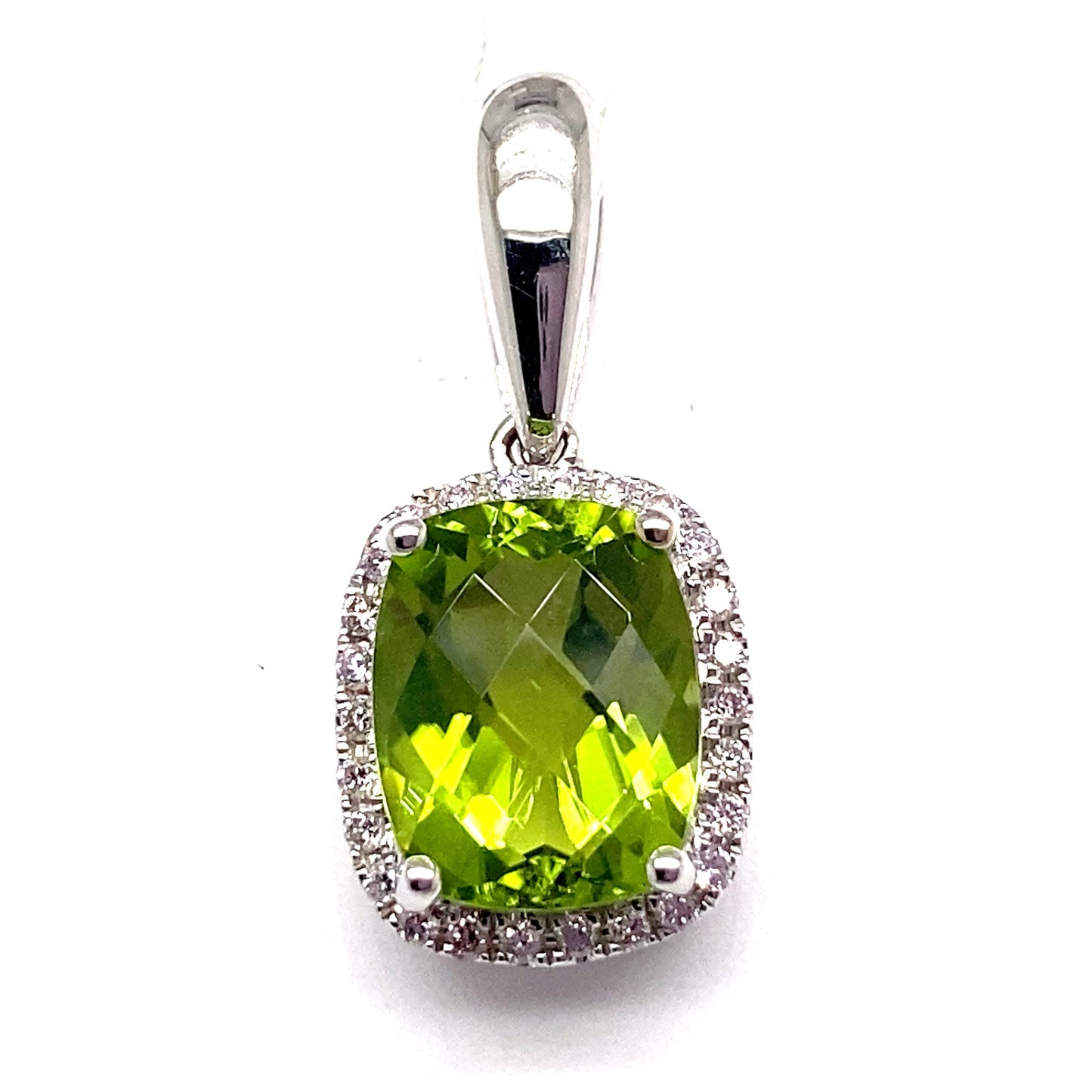 livingstone jewelry 14k white gold 3.30 ct peridot center 0.156 ct tw natural diamond accent pendant