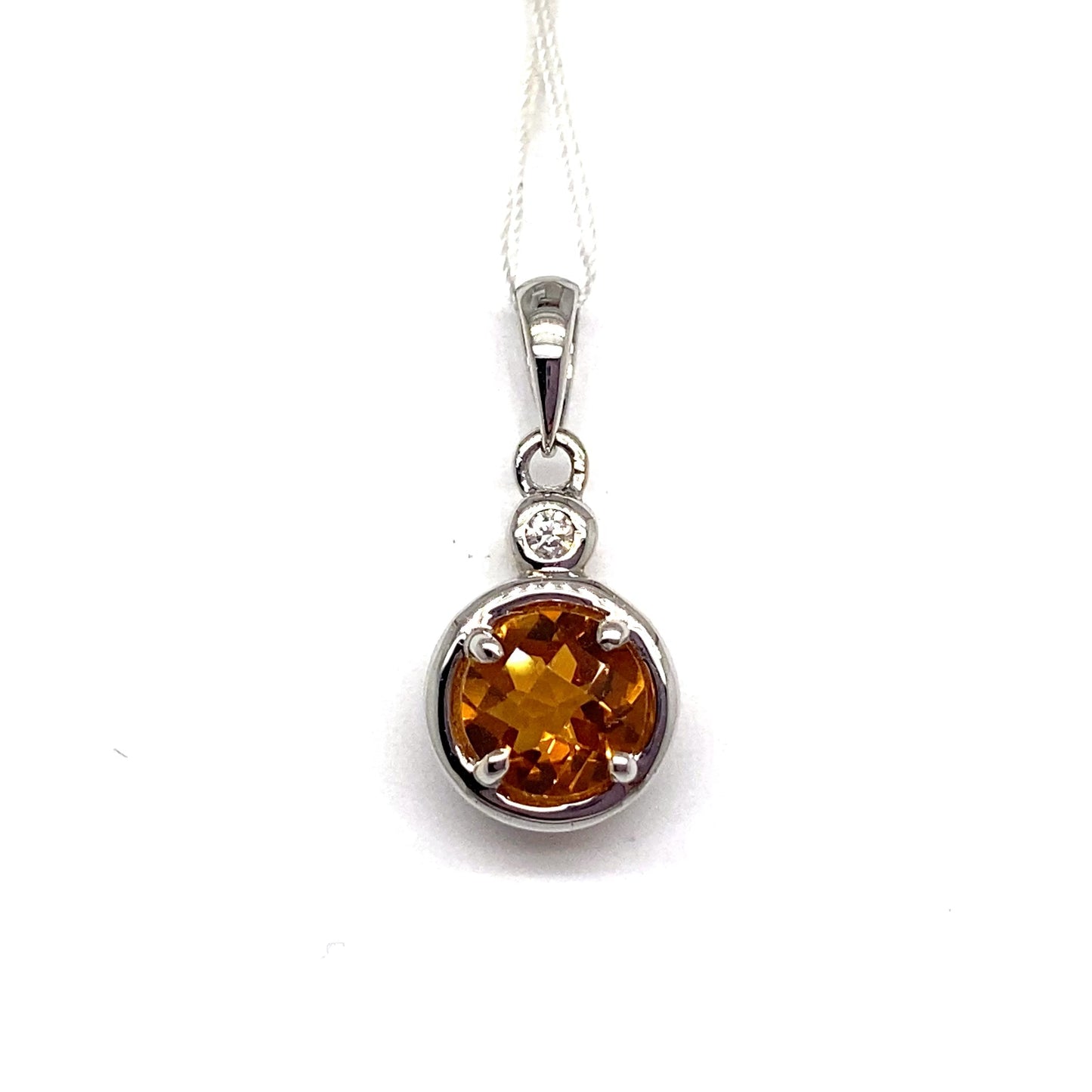 livingstone jewelry 14k white gold 0.88 ct citrine center 0.018 ct natural diamond accent pendant