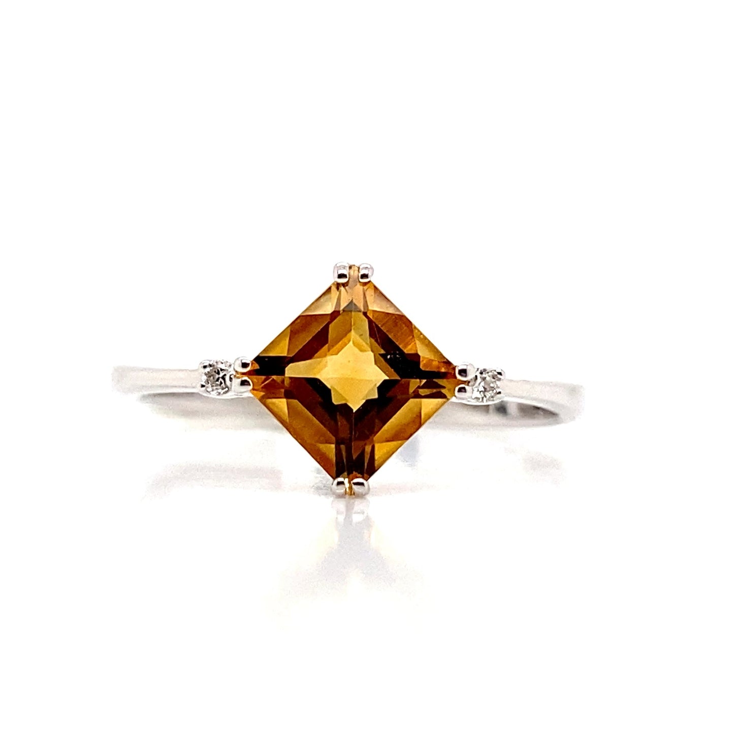 livingstone jewelry 14k white gold 1.00 ct citrine center 0.022 tw natural diamond accent ring