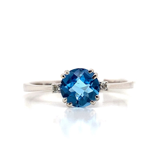 LIVINGSTONE JEWELRY 14K WHITE GOLD 1.00 CT SWISS BLUE TOPAZ AND 0.018 TW NATURAL DIAMOND ACCENT RING