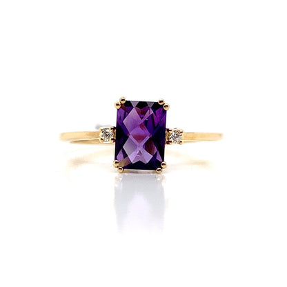 LIVINGSTONE JEWELRY 14K YELLOW GOLD 0.95 CT AMETHYST AND 0.018 TW NATURAL DIAMOND ACCENT RING