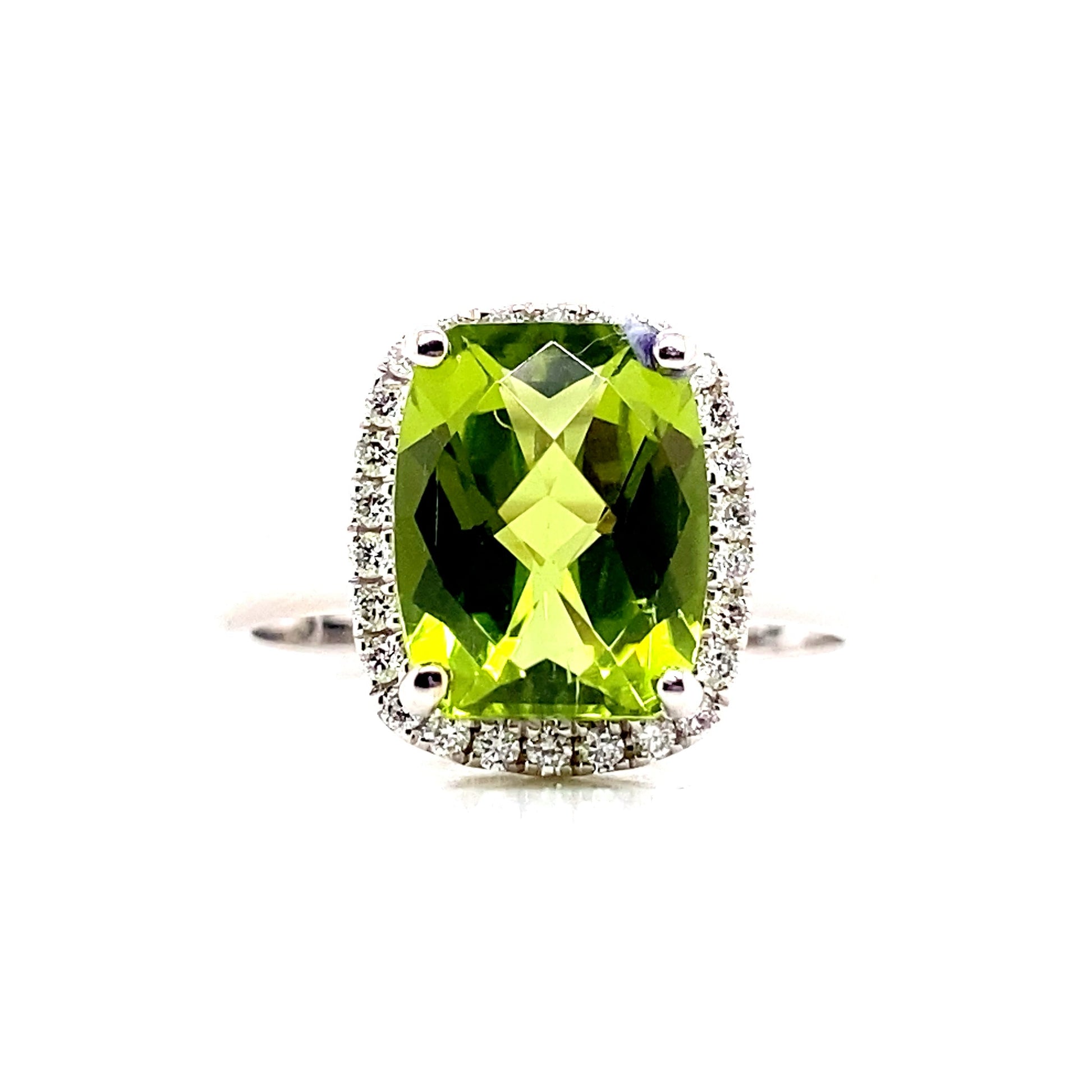 LIVINGSTONE JEWELRY 14K WHITE GOLD 3.74 CT PERIDOT AND 0.208 TW NATURAL DIAMOND ACCENT RING