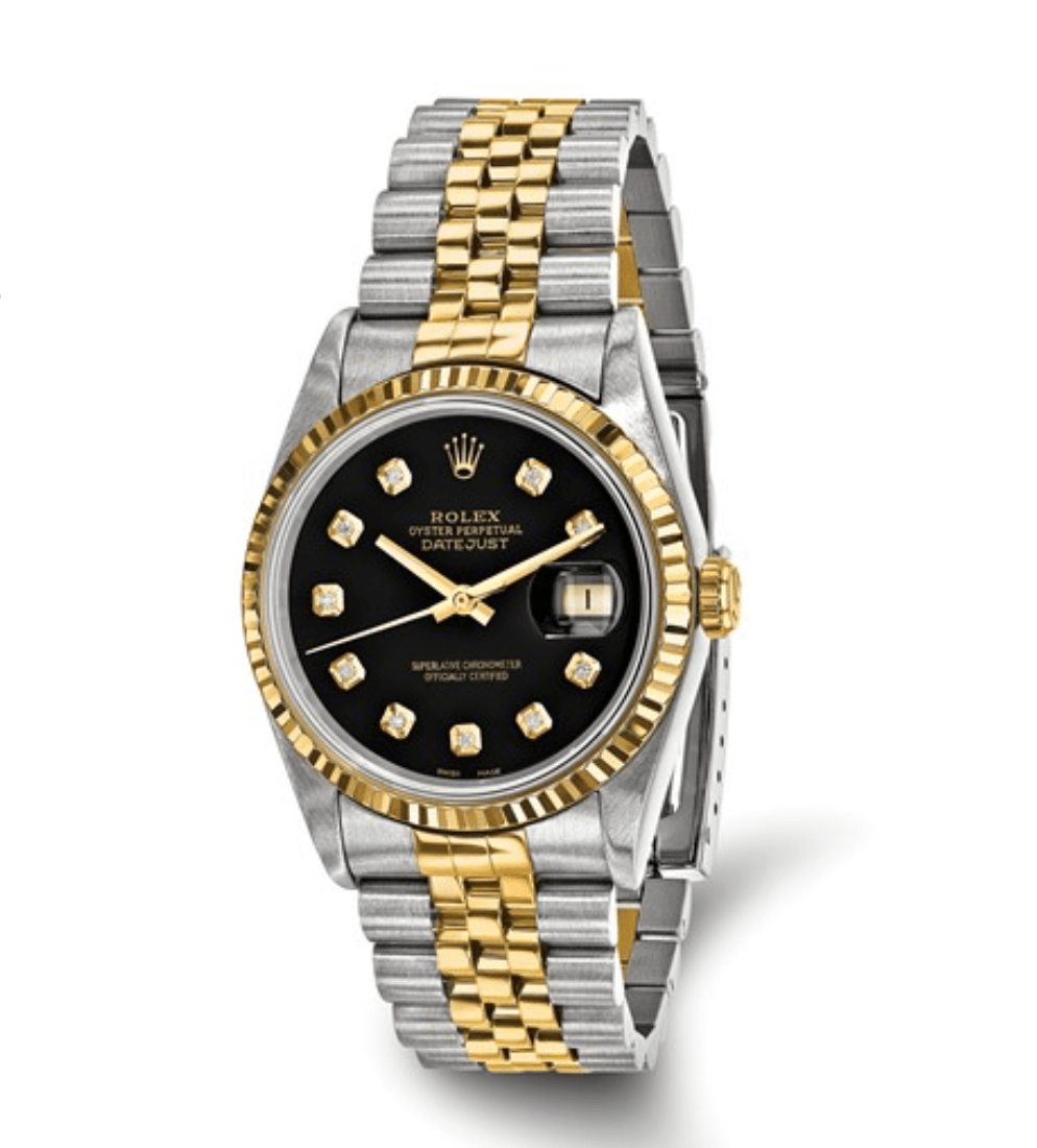 Rolex 36mm Jubilee Datejust Black Diamond Dial and 18K Fluted Bezel