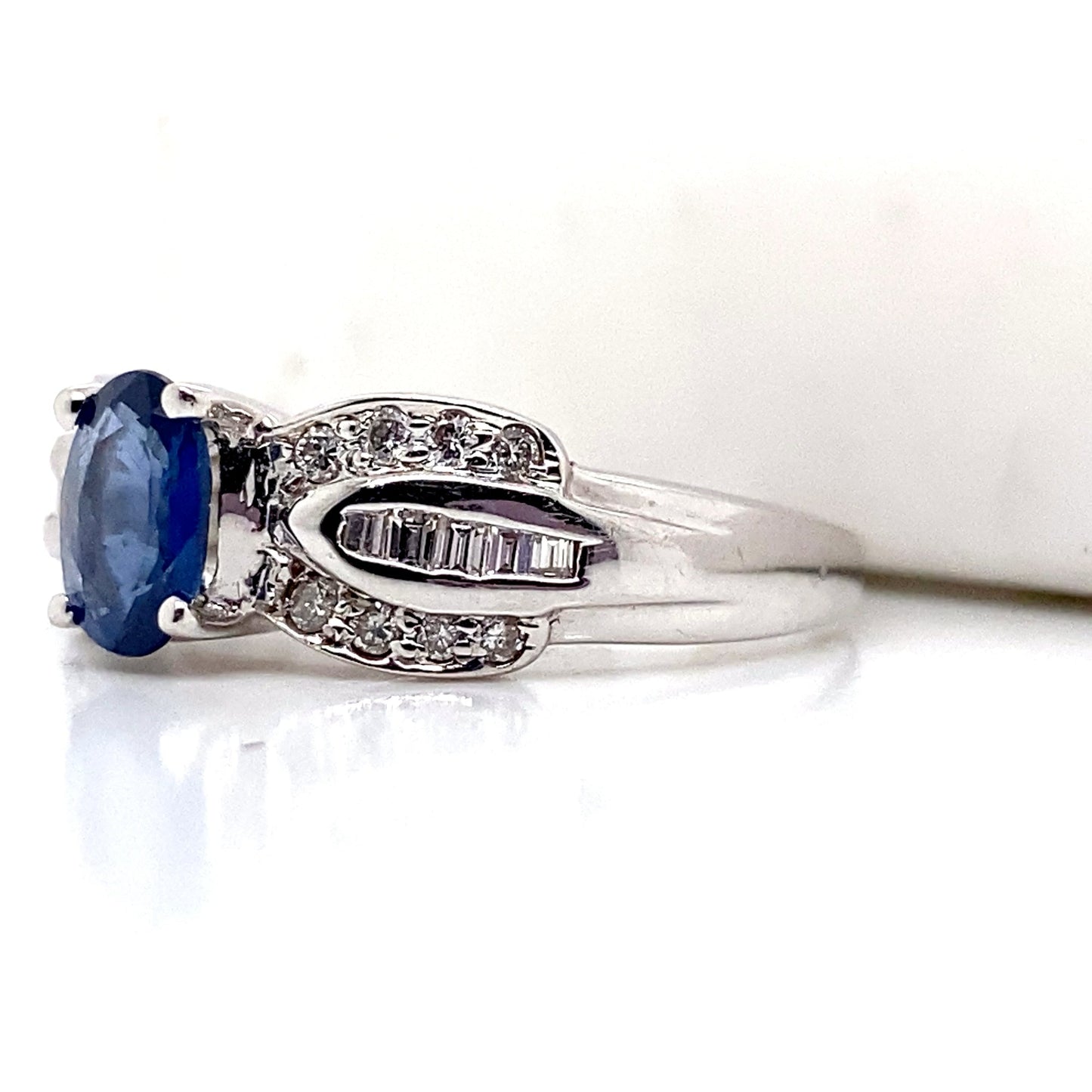 aster jewels 14k white gold   .97 ct blue sapphire center   .16 ct tw natural round brilliant diamond accent  fashion ring