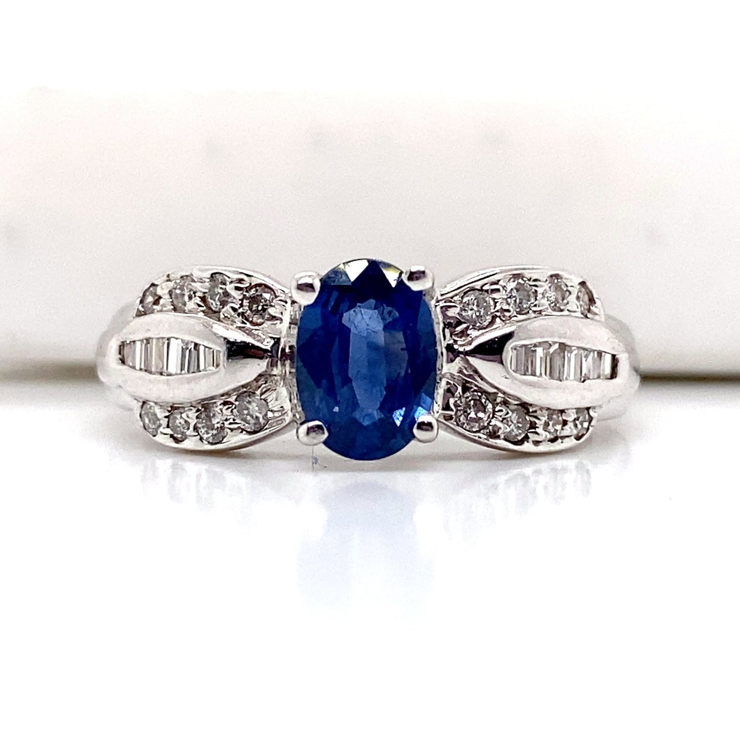 aster jewels 14k white gold   .97 ct blue sapphire center   .16 ct tw natural round brilliant diamond accent  fashion ring