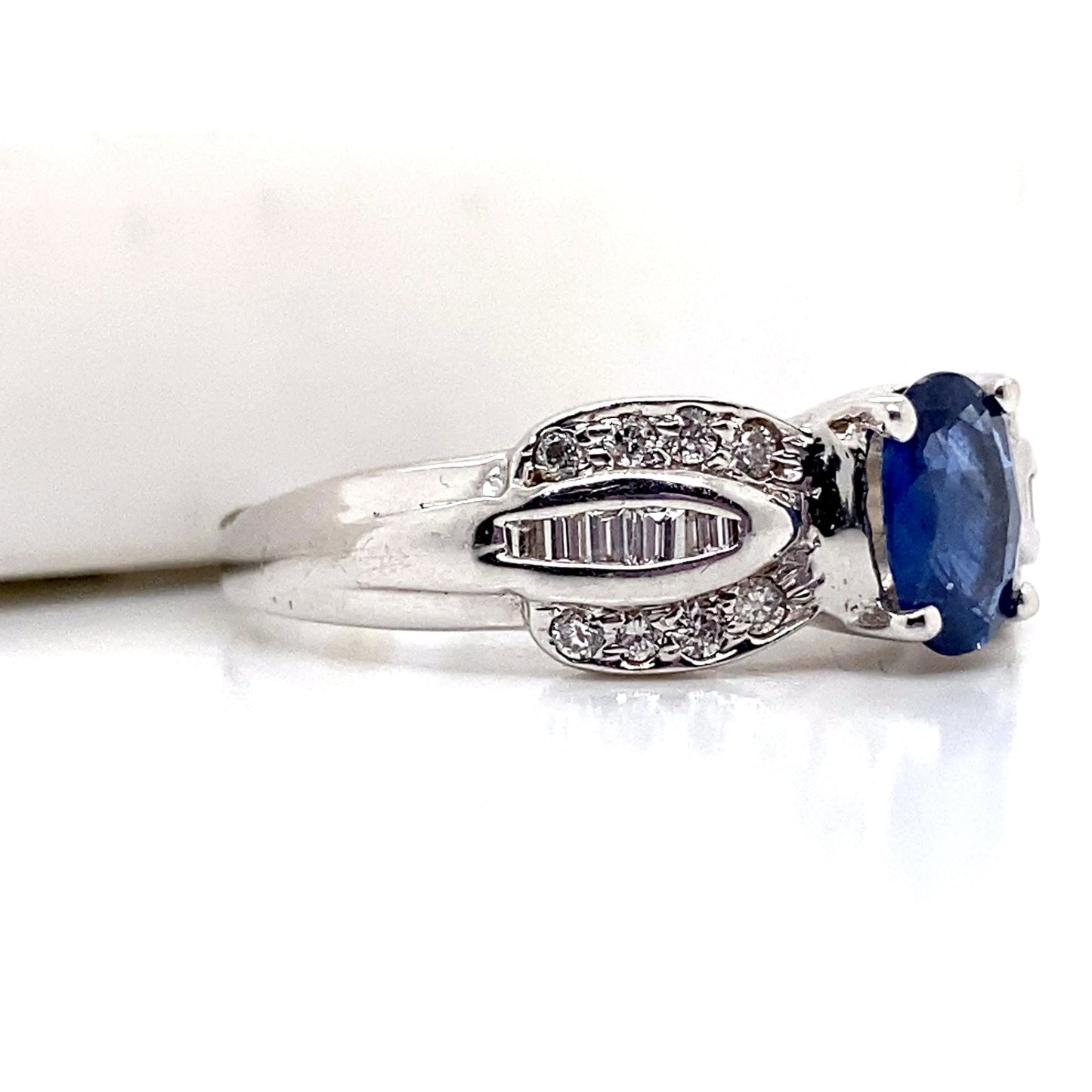 aster jewels 14k white gold   .97 ct blue sapphire center   .16 ct tw natural round brilliant diamond accent  fashion ring