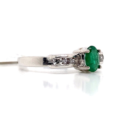 ASTER JEWELS 14K WHITE GOLD    .40 CT NATURAL EMERALD CENTER       .25 CT TW ROUND BRILLIANT NATURAL DIAMOND ACCENT   FASHION RING