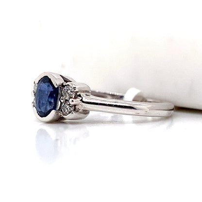 ASTER JEWELS 14K WHITE GOLD   .68 CT NATURAL  BLUE SAPPHIRE CENTER    .12 CT TW ROUND BRILLIANT NATURAL DIAMOND ACCENT   FASHION RING